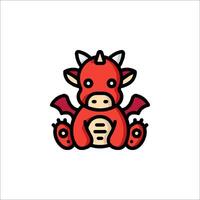 A cartoon red dragon sitting on the floor vector
