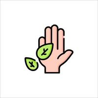 A hand with a leaf on it and a green arrow vector