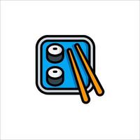 A blue and orange square box with chopsticks and sushi vector