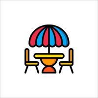 A colorful umbrella and table with chairs vector