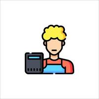 A man with a computer in front of him vector