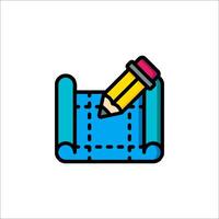 A pencil and a piece of paper are on a blue table vector