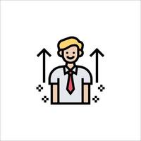 A man with a tie and shirt is standing in front of an arrow vector