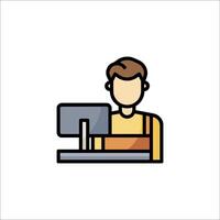A man working at a computer in an office vector