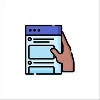 A hand holding a tablet with a button on it vector