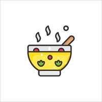 A bowl of soup with a spoon and a spoon vector