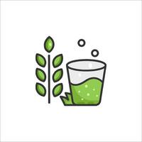 A glass of green juice with leaves and a plant vector