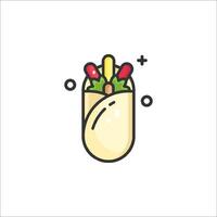 A taco with a bunch of vegetables and a pickle vector
