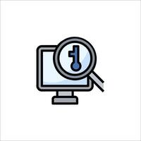 A computer monitor with a magnifying glass icon vector