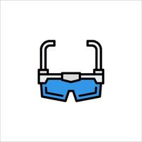 A blue and white icon of a pair of glasses vector