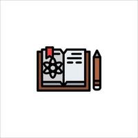 An open book with a pencil and an atom symbol vector