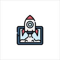 A tablet with a rocket on it vector