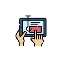 A hand holding a tablet with a fish on it vector