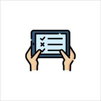 Hands holding a tablet with check list icon vector