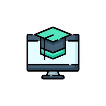 A computer monitor with a graduation cap on it vector