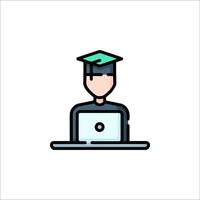 A man in a graduation cap is sitting at a computer vector
