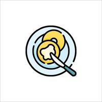 A plate with a knife and a piece of donuts on it vector