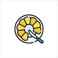 A plate with a knife and a slice of pineapple vector