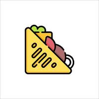 A taco with meat and vegetables in a triangle vector
