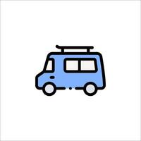 A blue van with a surfboard on top vector