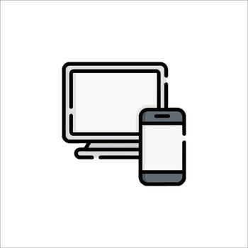 un computadora y un teléfono son mostrado en un línea dibujo vector