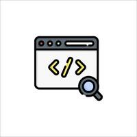 A magnifying glass is pointing at a computer screen vector