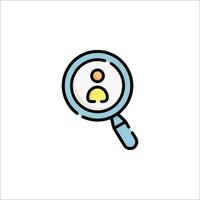 Magnifying icon with a person inside vector