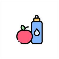 A bottle of water and an apple icon vector