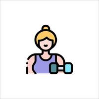 A woman is holding a dumbbell icon vector