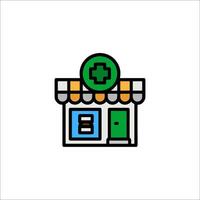 A pharmacy store icon with a green cross on it vector