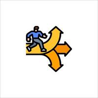 A man is running on an arrow with arrows pointing in different directions vector
