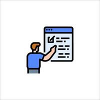 A man is holding a checkbox on a computer screen vector