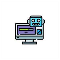 A robot is sitting on a computer monitor vector