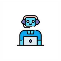 A robot with headphones on a laptop vector
