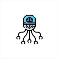 A robot with a brain inside it is shown in a line drawing vector