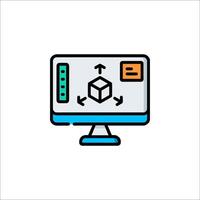 A computer monitor with a cube on it vector