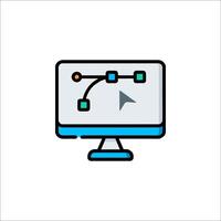 A computer monitor with a blue arrow pointing to it vector