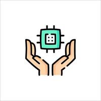 Two hands holding a computer chip icon vector