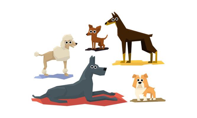 Funny Dogs of Different Breads Set, Cute Pet Animals Characters Illustration