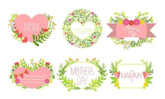 Mothers Day Card Templates with Flowers Set, Design Element Can Be Used for Greeting Card, Invitation, Poster, Banner Illustration vector