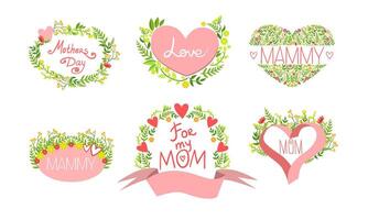 Mothers Day Card Templates Set, Design Element with Blooming Flowers Can Be Used for Greeting Card, Invitation, Poster, Banner Illustration vector