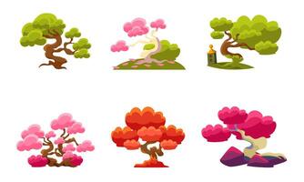 Fantasy Trees Set, Fairytale Nature Landscape Elements, Game User Interface Assets Illustration vector