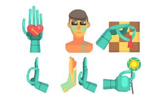 Artificial Intelligence Signs Set, Robotic Cybernetic Artificial Technology Objects Illustration vector