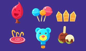 Candy Land Gaming Assets Set, Fairytale Landscape Fantasy Elements for Computer or Mobile Game Interface Illustration vector