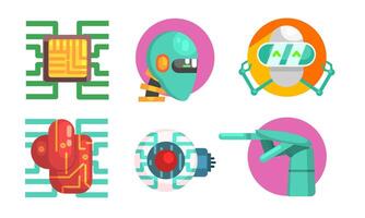 Artificial Intelligence Icons Set, Robotics and Technology Symbols Illustration vector