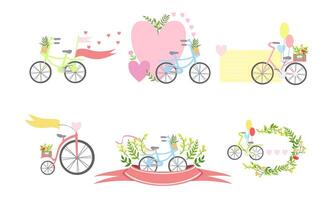 Bicycles, Floral Elements and Balloons Elegant Romantic Card Templates Set with Place for Your Text Illustration vector