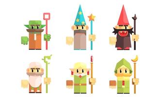 Sorcerers and Dwarves Set, Fairy Tale Design Elements, Fantasy Game Heroes Illustration vector