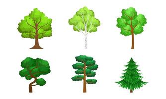Collection of Green Coniferous and Deciduous Trees, Summer Landscape Design Elements Illustration vector