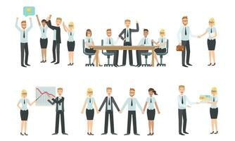 Sucessful Business People Characters Working in Office Set, Teamwork, Business Meeting, Negotiation, Brainstorming Illustration vector