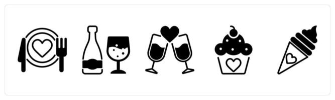 Happy valentines day icons as dinner, wine, drink vector